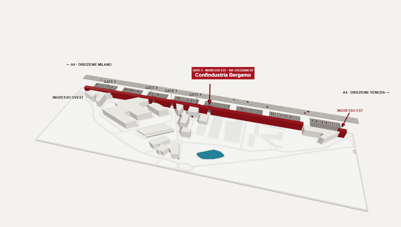Mappa 3D di Kilometro Rosso — ingresso Gate 5, Confindustria Bergamo